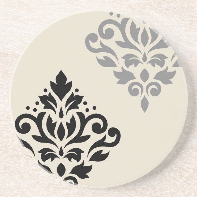 Rulla Damask Art I Black Grått Cream Underlägg (Framsidan)