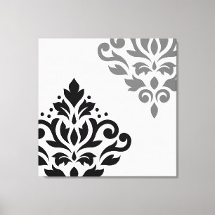 Rulla Damask Art I Black & Grått på White Canvastryck
