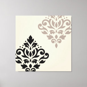 Rulla Damask Art I Black Taupe Cream Canvastryck