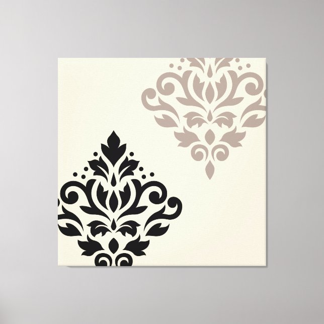 Rulla Damask Art I Black Taupe Cream Canvastryck (Framsida)