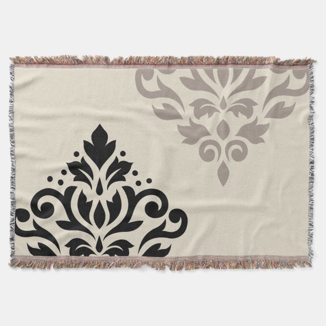 Rulla Damask Art I Black Taupe Cream Filt (Framsidan)