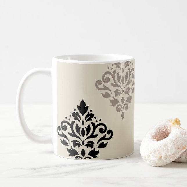 Rulla Damask Art I Black Taupe Cream Kaffemugg (Med munk)