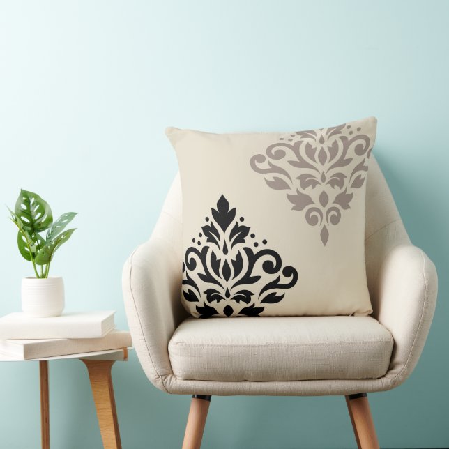 Rulla Damask Art I Black Taupe Cream Kudde (Stol)