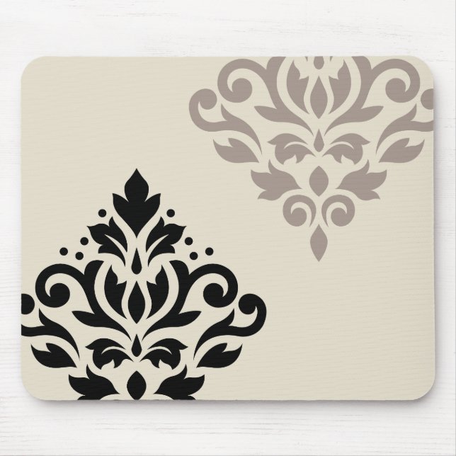 Rulla Damask Art I Black Taupe Cream Musmatta (Framsidan)