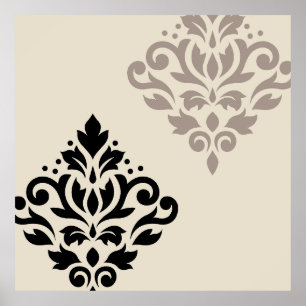 Rulla Damask Art I Black Taupe Cream Poster