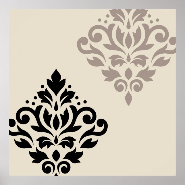 Rulla Damask Art I Black Taupe Cream Poster (Framsidan)