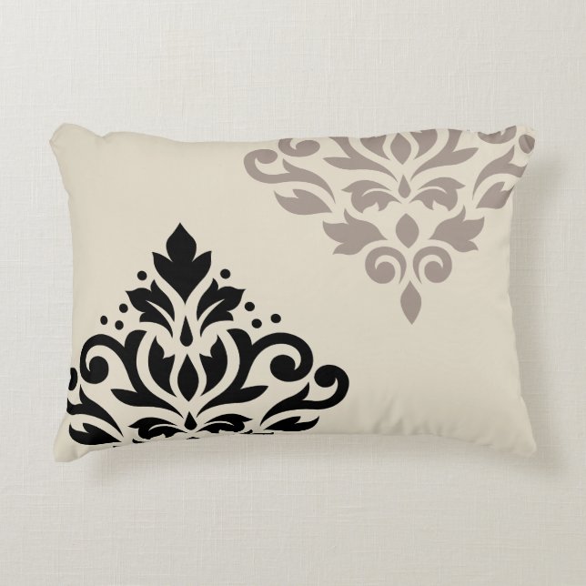 Rulla Damask Art I Black Taupe Cream Prydnadskudde (Framsidan)