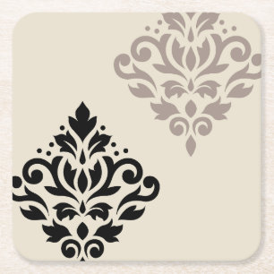 Rulla Damask Art I Black Taupe Cream Underlägg Papper Kvadrat