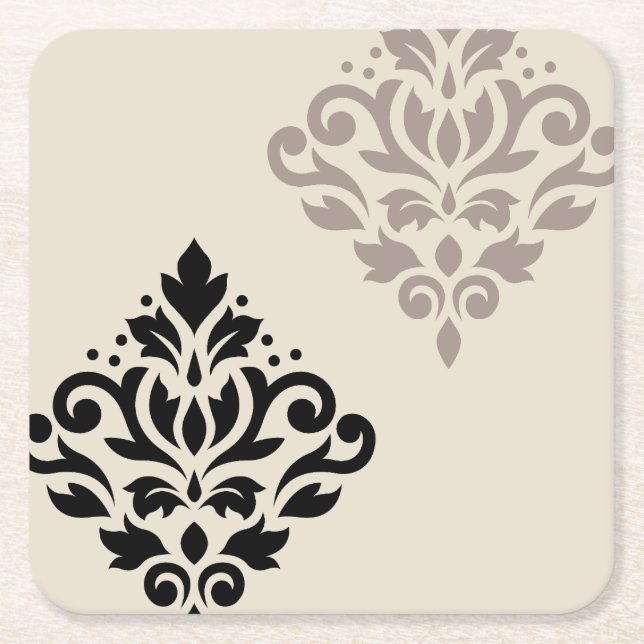 Rulla Damask Art I Black Taupe Cream Underlägg Papper Kvadrat (Framsidan)