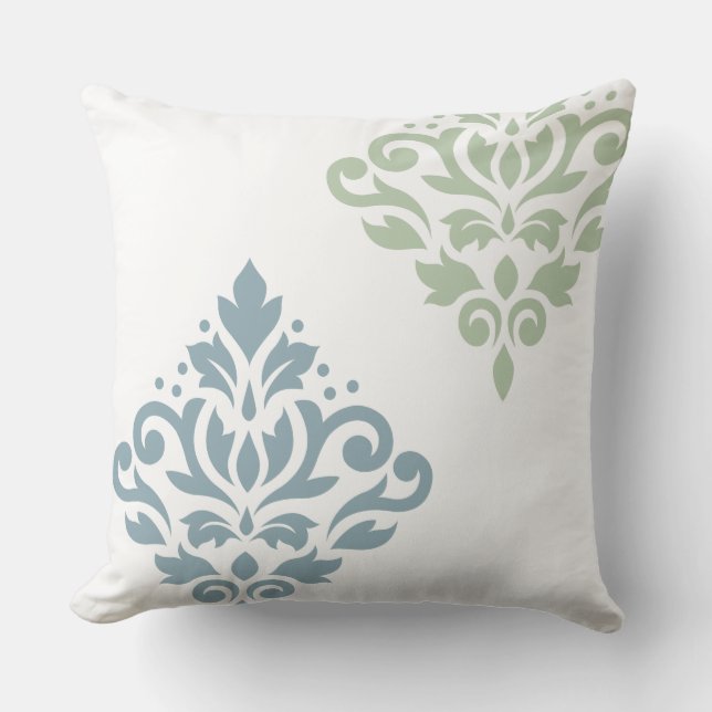 Rulla Damask Art I Blue Grönt White Kudde (Framsida)