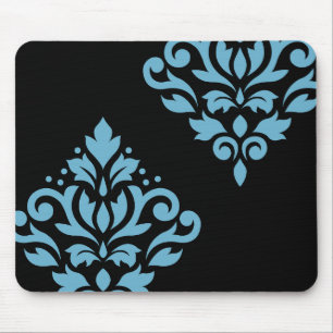 Rulla Damask Art I Blue på Black Musmatta