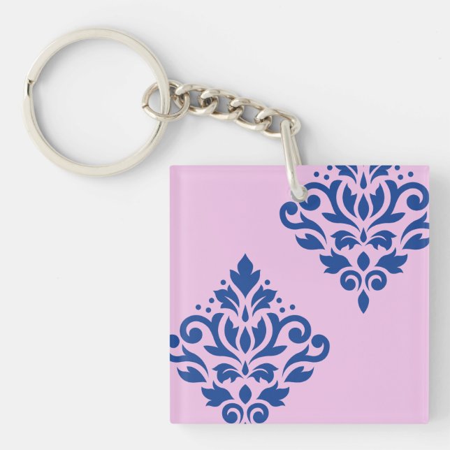 Rulla Damask Art I Blue på Rosa (Framsidan)
