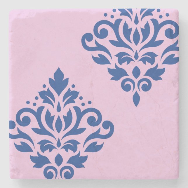 Rulla Damask Art I Blue på Rosa Stenunderlägg (Framsidan)