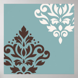 Rulla Damask Art I Brown Cream Teal Poster