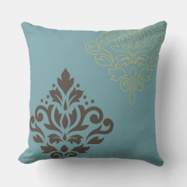 Rulla Damask Art I Brown Guld (line) Teal Kudde