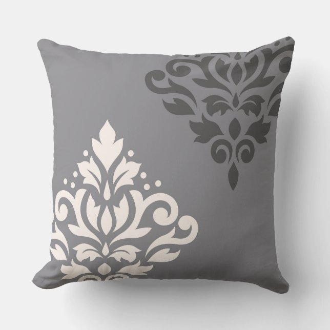 Rulla Damask Art I Cream & Grays Kudde (Framsida)