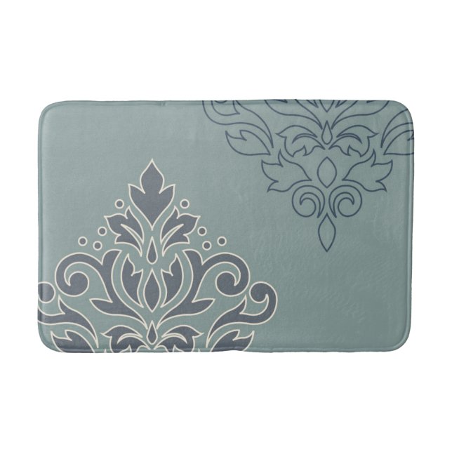 Rulla Damask Art I (kontur) Cream Blues Teal Badrumsmatta (Framsidan)