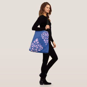 Rulla Damask Art I Rosa på Blue Axelväska