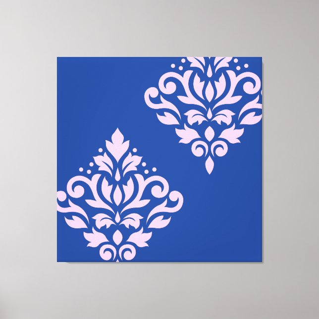 Rulla Damask Art I Rosa på Blue Canvastryck (Framsida)