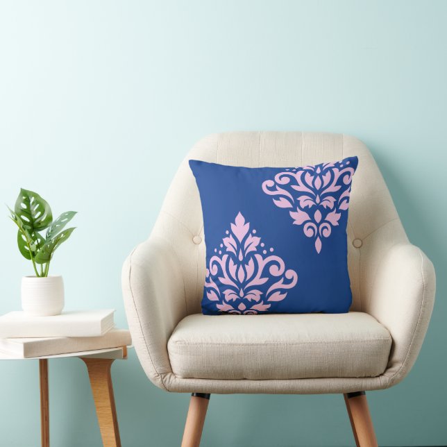 Rulla Damask Art I Rosa på Blue Kudde (Stol)