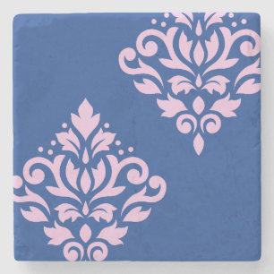 Rulla Damask Art I Rosa på Blue Stenunderlägg