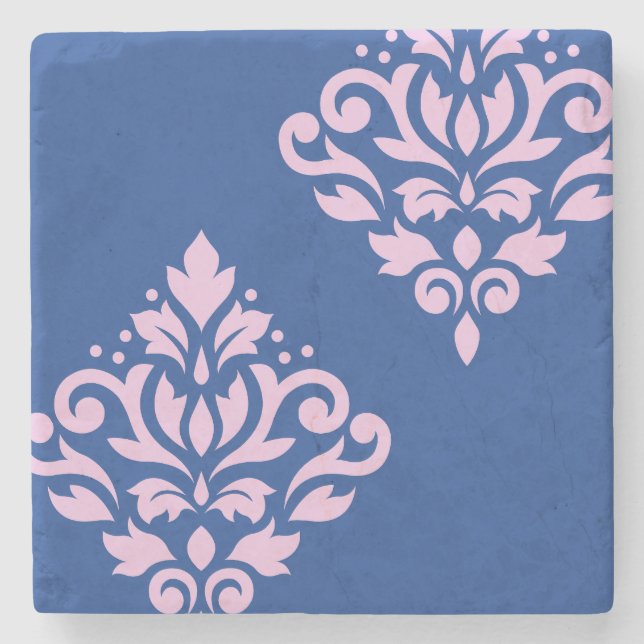 Rulla Damask Art I Rosa på Blue Stenunderlägg (Framsidan)
