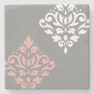 Rulla Damask Art I Rosa White Grått Stenunderlägg