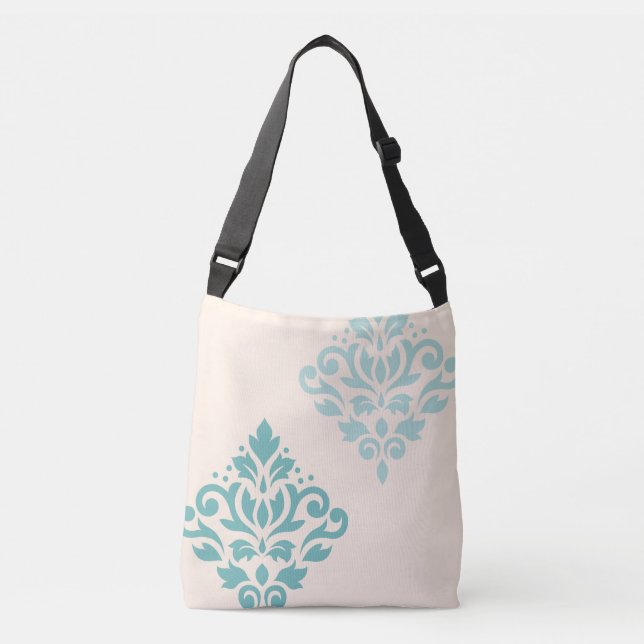 Rulla Damask Art I Teals på Cream Axelväska (Framsida)