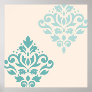 Rulla Damask Art I Teals på Cream Poster