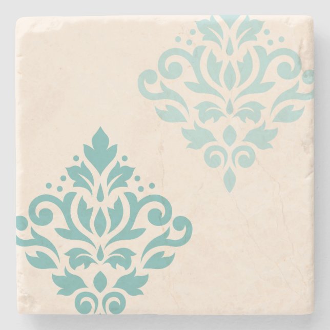 Rulla Damask Art I Teals på Cream Stenunderlägg (Framsidan)
