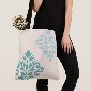 Rulla Damask Art I Teals på Cream Tygkasse