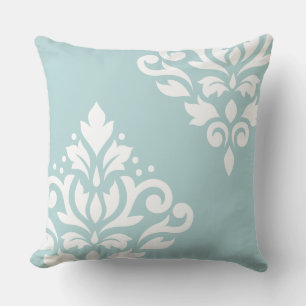 Rulla Damask Art I White på Anka Egg Blue (B) Kudde