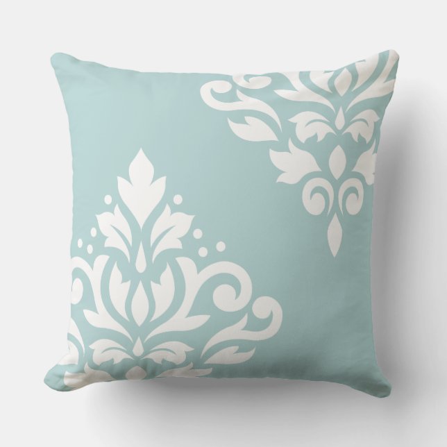 Rulla Damask Art I White på Anka Egg Blue (B) Kudde (Framsida)