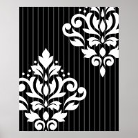 Rulla Damask Art I White på Grått Rand & Black