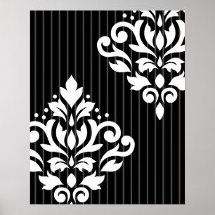 Rulla Damask Art I White på Grått Rand & Black Poster