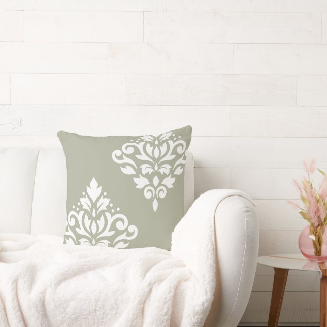 Rulla Damask Art I White på Grönt Kudde (Soffa)