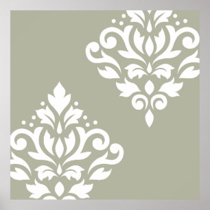 Rulla Damask Art I White på Grönt Poster