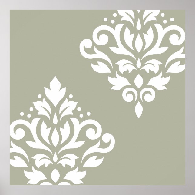 Rulla Damask Art I White på Grönt Poster (Framsidan)