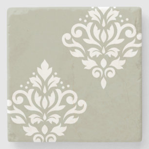 Rulla Damask Art I White på Grönt Stenunderlägg