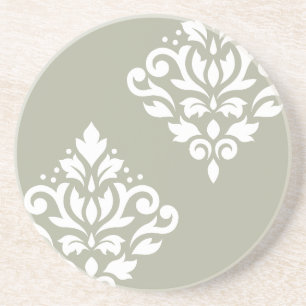 Rulla Damask Art I White på Grönt Underlägg