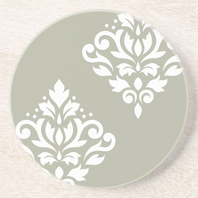 Rulla Damask Art I White på Grönt Underlägg (Framsidan)