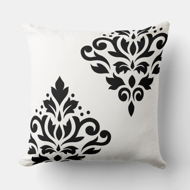 Rulla Damask Art Ib 2-vägs svart och vit Kudde (Framsida)