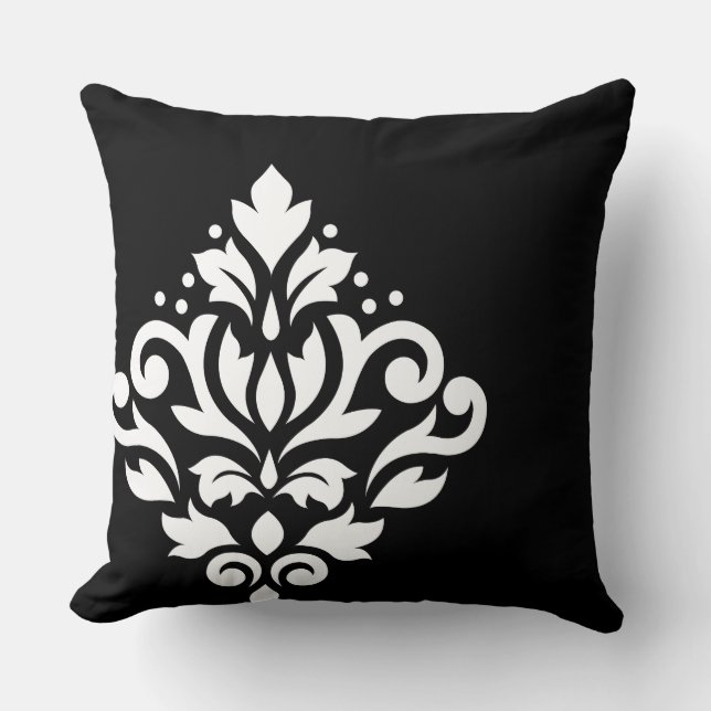 Rulla Damask Av-set I White on Black Kudde (Framsida)