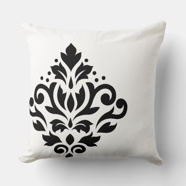 Rulla Damask av svart på vitt Kudde (Framsida)