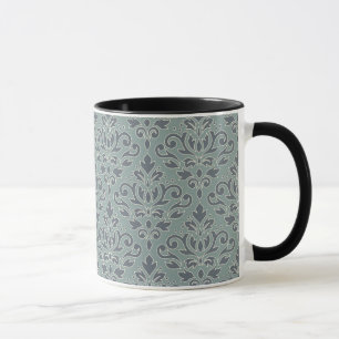 Rulla Damask Big Mönster (kontur) Crm Blue Teal Mugg