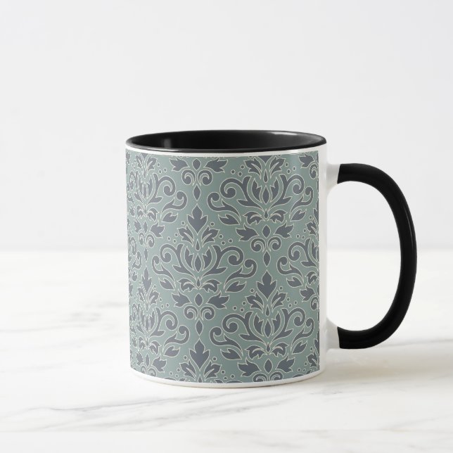 Rulla Damask Big Mönster (kontur) Crm Blue Teal Mugg (Höger)
