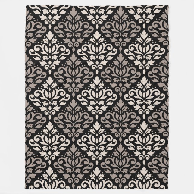 Rulla Damask Big Mönster Taupe Cream Black Fleecefilt (Framsidan)
