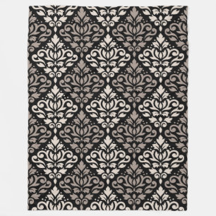 Rulla Damask Big Mönster Taupe Cream Black Fleecefilt