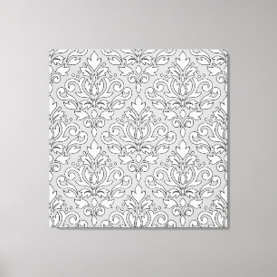 Rulla Damask Big Mönster White (Blk line) Grått Canvastryck
