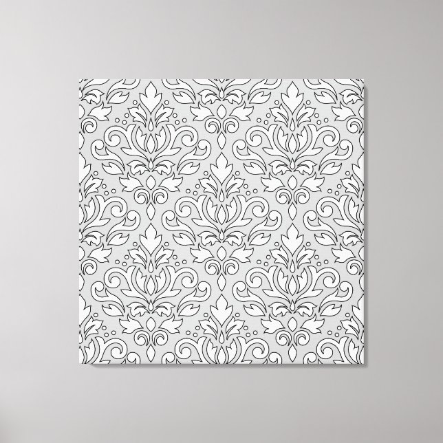 Rulla Damask Big Mönster White (Blk line) Grått Canvastryck (Framsida)